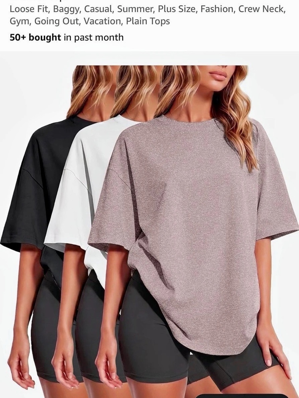 3 Pack Oversized T-Shirts Short Sleeve Tees Black & White